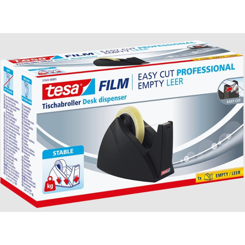 Dyspenser stacjonarny TESA Easy Cut Professional do rolek 66m x 25mm, czarny