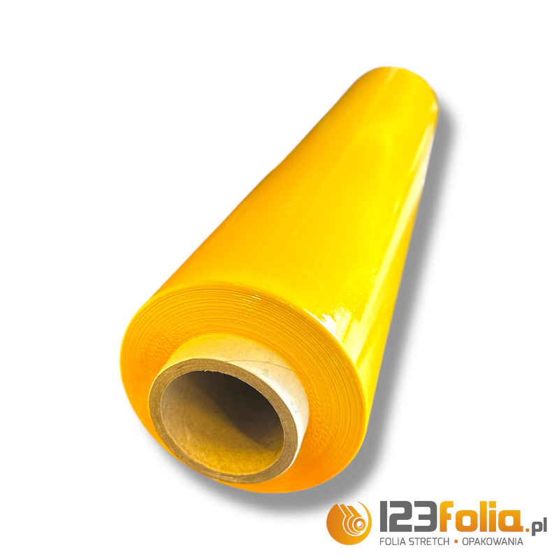 Zbliżenie folii stretch żółtej 23 μ – struktura i grubość 23my 123folia.pl