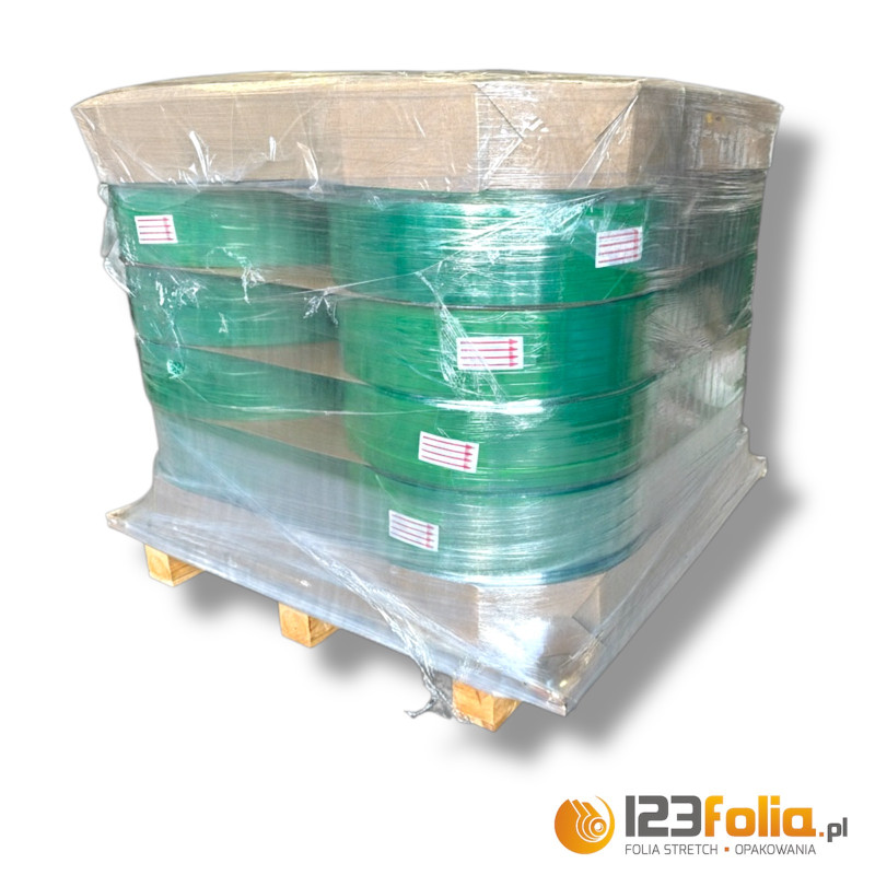 Taśma PET spinająca 15,5 mm zielona na rolce – 123folia.pl paleta